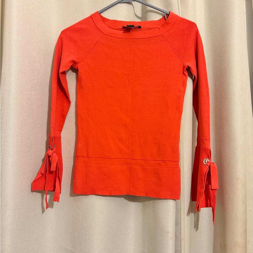 Bright Orange Long Sleeve Top with Tie Cuffs